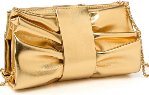 Miniatura 7 de Elegante bolso de mano con lazo para mujer, suave y plisado, bolsa de noche de poliuretano con cadena desmontable para fiesta de graduación, boda
