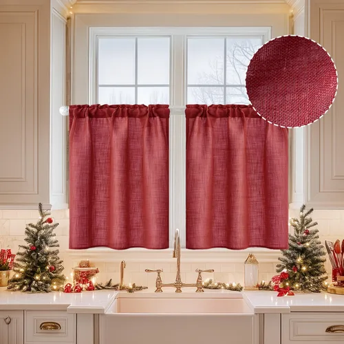 Miniatura 63 de MIULEE Cortinas de Halloween para cafetería de 24 pulgadas de largo, cortina de media ventana semitransparente, cortinas de lino cortas estilo casa