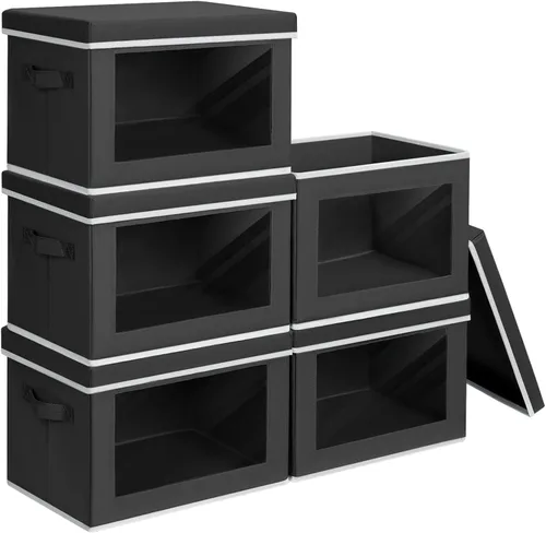 Miniatura 52 de Homsorout Contenedores de almacenamiento con tapas, organizadores pequeños de tela con ventana, contenedores de almacenamiento plegables para ropa
