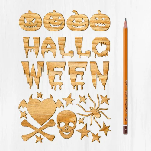 Miniatura 10 de Ajoure Fine Lasercut Embelishments # Lindas calabazas y árboles espeluznantes Halloween Vintage chapa madera contrachapada silueta para manualidades