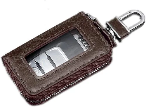 Miniatura 4 de BAKUN Mini funda de cuero premium para llaves de coche, llavero inteligente para coche, cartera con cremallera para llavero remoto