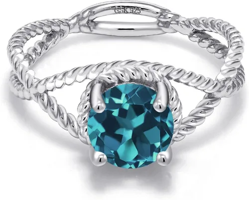 Miniatura 29 de Gem Stone King 7MM Round Gemstone Birthstone Solitaire Ring for Women Twisted Rope Band in 925 Sterling Silver Available in Sizes 5, 6, 7, 8, 9
