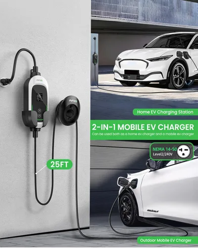 Miniatura 5 de Cargador EV de nivel 2, 40 amperios, corriente ajustable y retardo de temporización, 240 V, 9.6 kW, enchufe NEMA 14-50, estación de carga portátil
