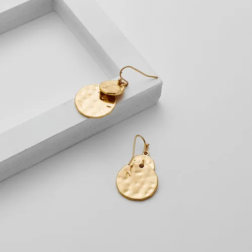 Miniatura 4 de Pendientes colgantes de disco martillado en oro antiguo estilo boho con joyería de dos tonos para regalo