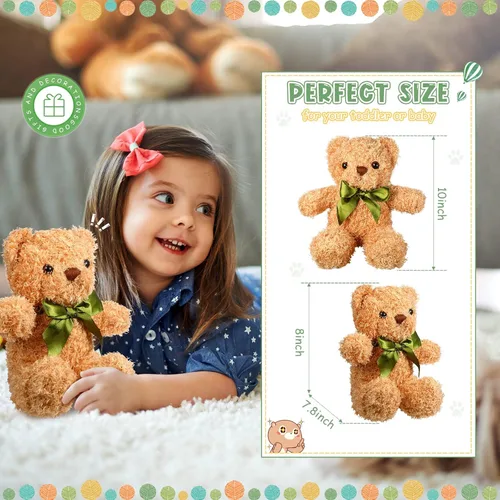 Miniatura 4 de Zhanmai 9 piezas de lindos animales de peluche de 10 pulgadas, osos de peluche suave, regalo a granel con pajarita para niños y niñas, graduación