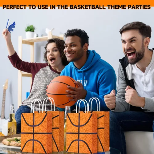 Miniatura 4 de Leinuosen 50 bolsas de fiesta de baloncesto y tenis, regalo de béisbol y tenis, bolsas de golosinas con asa para deportes temáticos suministros