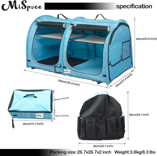 Miniatura 4 de Mispace - Jaula/Casa portátil para gatos con doble compartimento de exhibición, fácil de plegar y transportar, cómoda jaula de viaje para cachorros