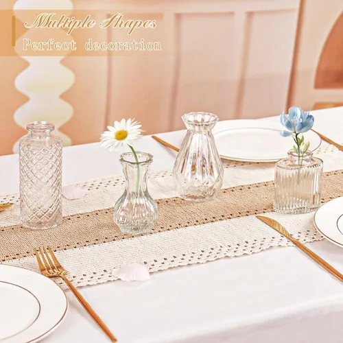 Miniatura 5 de Juego de 4 jarrones de cristal para brotes, pequeños jarrones de flores transparentes vintage como centros de mesa para mesa a granel, lindos mini