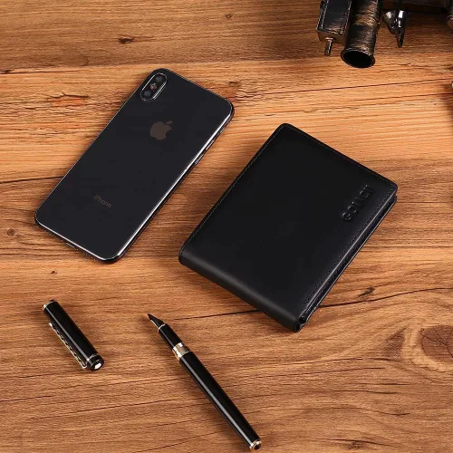 Miniatura 7 de GOIACII - Elegante cartera de cuero genuino para hombre, tarjetero espacioso con bloqueo RFID, doble blando, 2 tarjetas de identificación