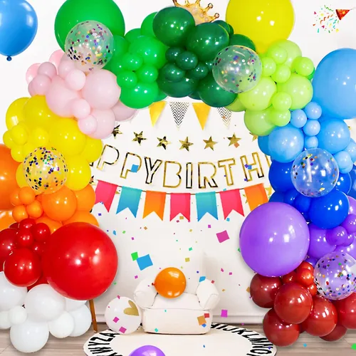 Miniatura 6 de ASIYUHY 100 globos de fiesta de colores surtidos de 12 pulgadas, globos arcoíris con cinta de 65 pies, globos coloridos de látex grueso, globos