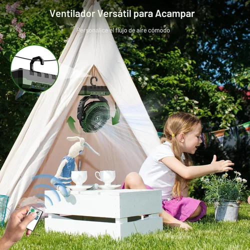Miniatura 5 de FRIZCOL Ventilador de camping 3 en 1 - Ventiladores portátiles recargables - Ventilador con batería de alta capacidad (60 horas) con luz y control