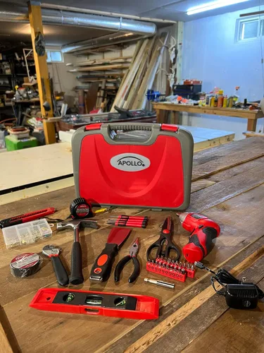 Miniatura 2 de Apollo Tools DT0773 - Juego de herramientas para el hogar de 135 piezas con destornillador inalámbrico giratorio de iones de litio de 3.6 voltios