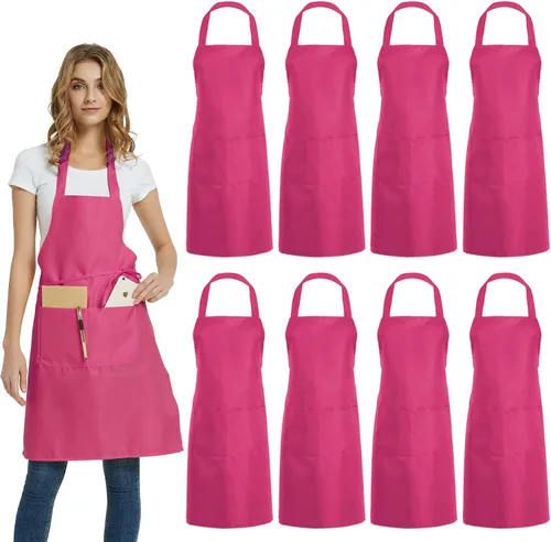 Miniatura 10 de DUSKCOVE - Paquete de 8 delantales de babero simples, delantal comercial de color mixto con 2 bolsillos para cocina, restaurante, barbacoa, pintura