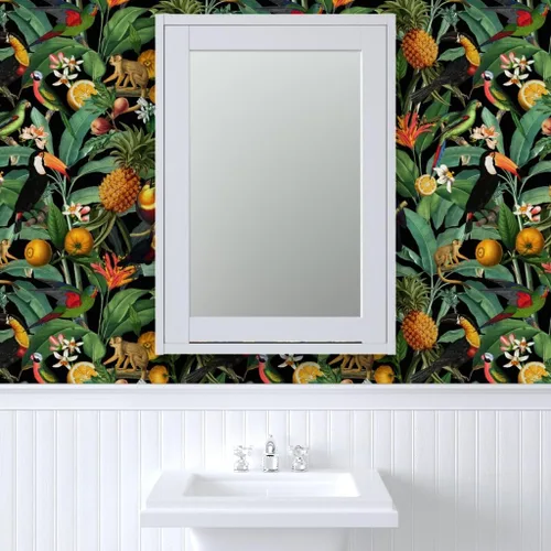 Miniatura 9 de Muestro de papel tapiz extraíble – Naturaleza Botánico Tropical Tucanes Monos Loros Papel pintado personalizado pre-pegado por Spoonflower