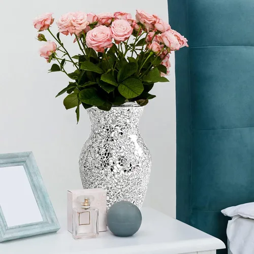 Miniatura 5 de Florero decorativo para flores, cristal agrietado hecho a mano, ramo único para centros de mesa, sala de estar, dormitorio, estanterías (plateado)