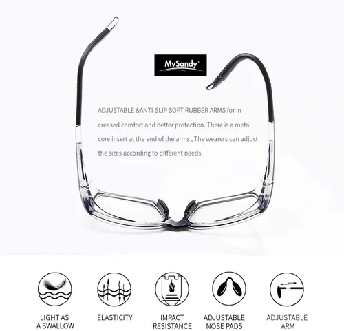 Miniatura 5 de Gafas de Seguridad Graduables Antiempañantes con Bloqueador de Luz Azul, Brazos de Goma Suave Ajustables y Antideslizantes y Almohadillas