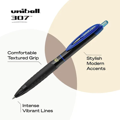 Miniatura 3 de Uniball 307 - Bolígrafos de gel de micropunta de 0.020 in, paquete de 3 bolígrafos de colores surtidos, punta fina, escritura suave, bolígrafos a