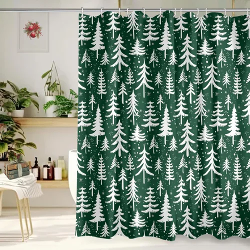 Miniatura 19 de Cortina de Ducha Feliz Navidad 72x72 Pulgadas Cortinas de Ducha de Reno Navideño para Baño con Ganchos Decoración Navideña de Baño Hogar Vacaciones
