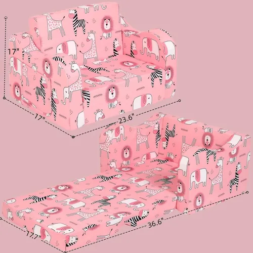 Miniatura 7 de MOMCAYWEX Sofá para niños, sofá de espuma abatible 2 en 1, silla plegable suave para jugar, color rosa