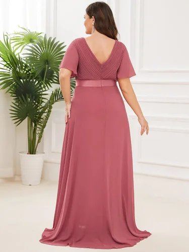 Miniatura 197 de Ever-Pretty Vestido formal para mujer, Navidad, Año Nuevo, cuello en V, gasa, talla grande, largo hasta el suelo, vestido de dama de honor