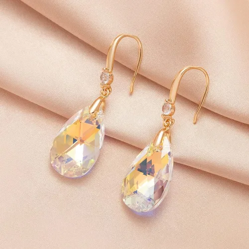 Miniatura 5 de Aretes colgantes de lágrima de cristal austriaco para mujer, chapados en oro de 14 quilates, hipoalergénicos, regalos de joyería para mujeres