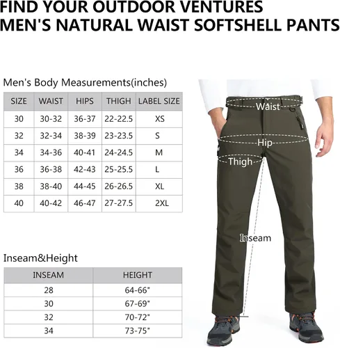 Miniatura 6 de Outdoor Ventures Lite - Pantalones deportivos impermeables y resistentes al viento para hombre, con forro polar, para senderismo, esquí, nieve