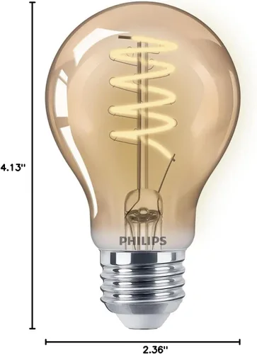 Miniatura 7 de Philips LED Vintage Sin Parpadeo Espiral Ámbar A19, Regulable, Tecnología EyeComfort, 400 Lúmenes, Luz Ámbar (2000K), 6.5W:60W, Title 20 Certified