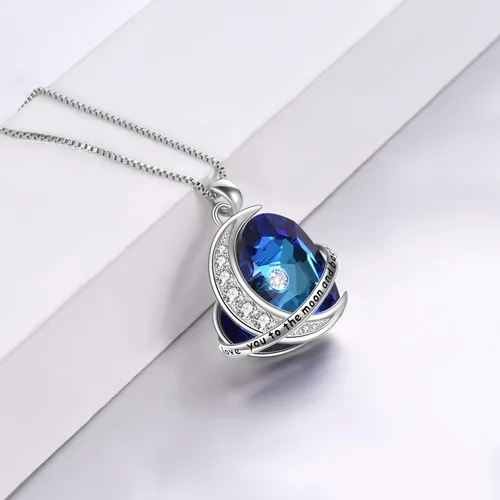 Miniatura 5 de Collar con colgante de corazón de plata de ley con elementos de cristal azul, regalo para esposa, novia