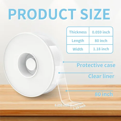 Miniatura 2 de Cinta de Doble Cara, 1.18" x 80" Cinta de Montaje Nano Transparente de Servicio Pesado con Estuche Protector, Adhesivo Pegajoso para Alfombra