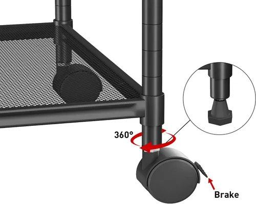 Miniatura 6 de OVICAR Estante de almacenamiento con ruedas – Estantería ajustable de alambre de malla de 5 niveles, estante de almacenamiento de metal para cocina