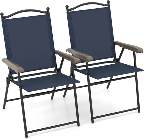 Miniatura 12 de MAT EXPERT Juego de 2 sillas plegables para patio, sillas tipo honda con reposabrazos y marco de metal, sillas de salón portátiles para interiores