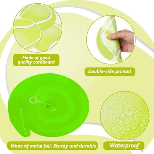 Miniatura 3 de 60 piezas de decoración de remolinos de papel de aluminio para fiesta de tenis, pancartas colgantes de techo con pelota de tenis, decoración