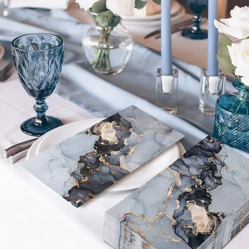 Miniatura 4 de AnyDesign Paquete de 100 servilletas de mármol desechables elegantes servilletas de papel azul dorado marmoleado toallas de mano para el hogar