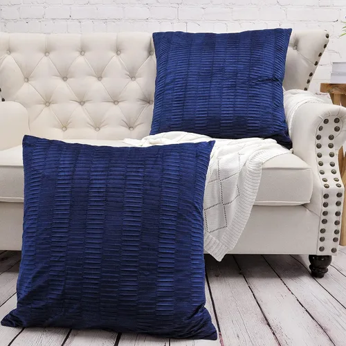 Miniatura 27 de Juego de 2 fundas de almohada decorativas de terciopelo a rayas plisadas de 14 x 26 pulgadas, funda de cojín rectangular suave y elegante para sofá