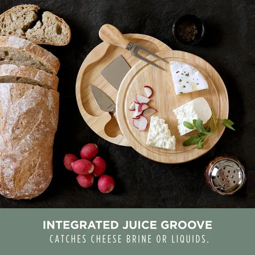 Miniatura 3 de PICNIC TIME Juego de tabla y cuchillos de queso Brie, juego de tablas de charcutería con herramientas de acero inoxidable y ranura para jugo, plato