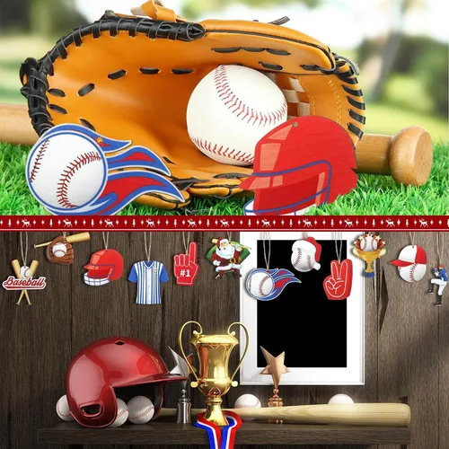 Miniatura 6 de 24 piezas de adornos de bolas de deporte navideñas, juego de adornos de bolas de deporte navideñas de madera, fútbol, baloncesto, béisbol, fútbol