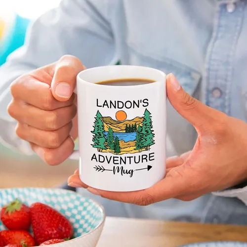 Miniatura 2 de Taza personalizada de fogata – 11 oz y 15 onzas, nombre personalizado, diseños de aventura y montaña, perfecta para campistas y viajeros