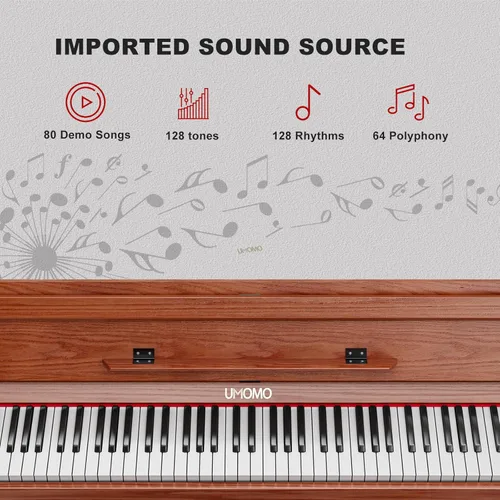 Miniatura 2 de UMOMO Piano Digital de 88 Teclas Ponderadas con Banco de Piano para Dúo, Teclado de Piano para Principiantes de Tamaño Completo con Acción de Marrón