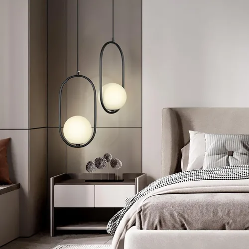 Miniatura 2 de lobolighting Iluminación colgante moderna, paquete de 2 lámparas colgantes negras de altura ajustable, lámpara de mediados de siglo, globo de vidrio