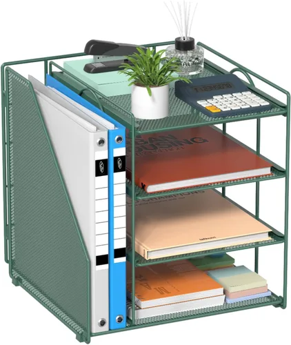 Miniatura 11 de Organizador de archivos de escritorio azul y accesorios, organizador de papel de 4 niveles con soporte para archivos vertical, accesorios de Azul