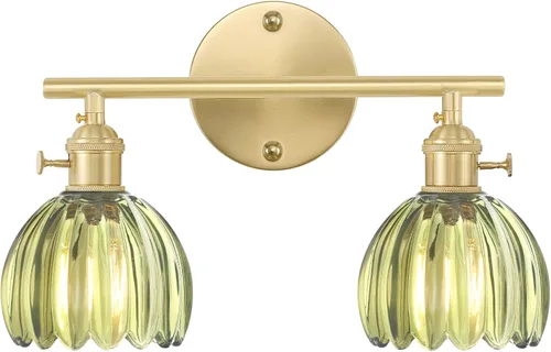 Miniatura 33 de Shenmoyl Accesorios de Iluminación para Baño, Lámpara de Pared de Latón de 3 Luces para Tocador Sobre Espejo con Pantalla de Cristal Tulipán Base