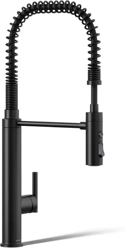 KOHLER 24982-BL Purist - Grifo de cocina de preenjuague de estilo comercial con cabezal rociador de 3 funciones, grifo para fregadero de cocina con