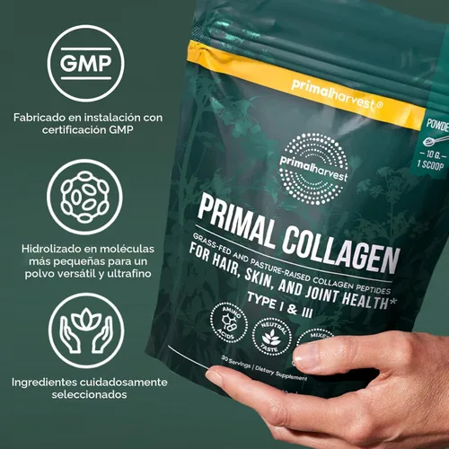 Miniatura 6 de Primal Harvest Polvo de Colágeno para Mujeres u Hombres Polvo de Péptidos de Colágeno Primal Tipo I y III, 10 Oz Polvo de Proteína de Colágeno