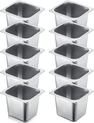 Thenshop Paquete de 10 sartenes de acero inoxidable para hoteles de 1/4 de 6 pulgadas de profundidad, bandeja de comida de metal comercial,