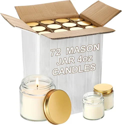 Jutom Paquete de 72 mini velas en tarro masón a granel de 4 onzas pequeñas perfumadas a lavanda para aliviar el estrés, velas de aromaterapia para