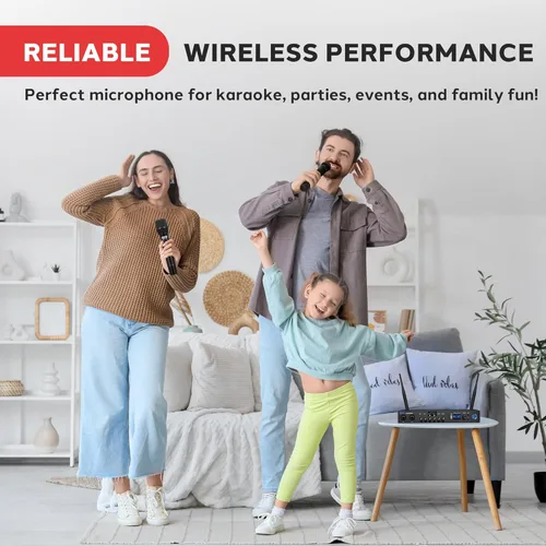Miniatura 6 de Sistema de micrófono inalámbrico digital Pyle con Bluetooth - Incluye 2 micrófonos de mano UHF dinámicos, receptor portátil de largo alcance
