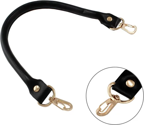 Miniatura 3 de Piutouyar Correas de cuero genuino negro para monederos, correa de cuero corta de 15.7 pulgadas, repuesto de asa de bolso para bolso, bolsa