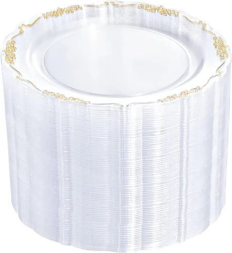 Miniatura 19 de DaYammi 60 piezas de platos de plástico transparente dorado elegantes platos desechables transparentes resistentes premium de 10.25 pulgadas