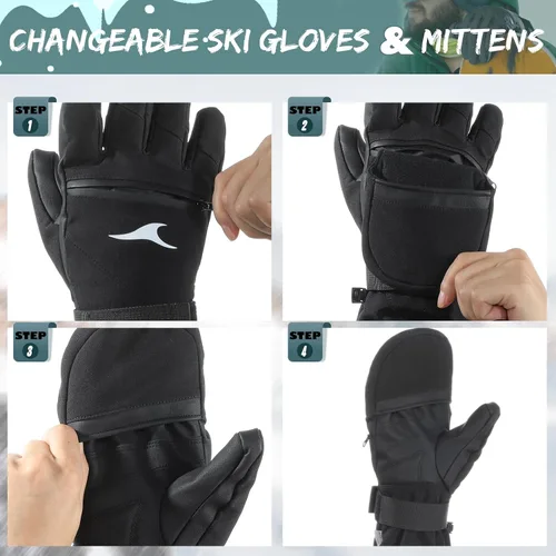 Miniatura 3 de Achiou Guantes de esquí impermeables para snowboard, guantes de invierno para clima frío para hombres y mujeres, guantes de nieve con pantalla táctil