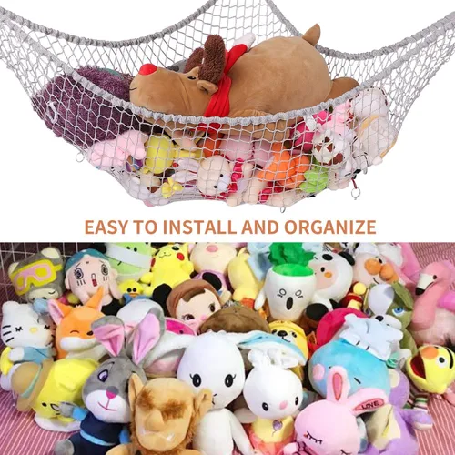 Miniatura 4 de Hamaca de animales de peluche, red de almacenamiento de hamaca de juguete, soporte de red de malla para juguetes LXUNYI para esquina de pared